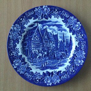 Staffordshire underglaze printing Genuine hand engraved 9.5" Ironstone plate